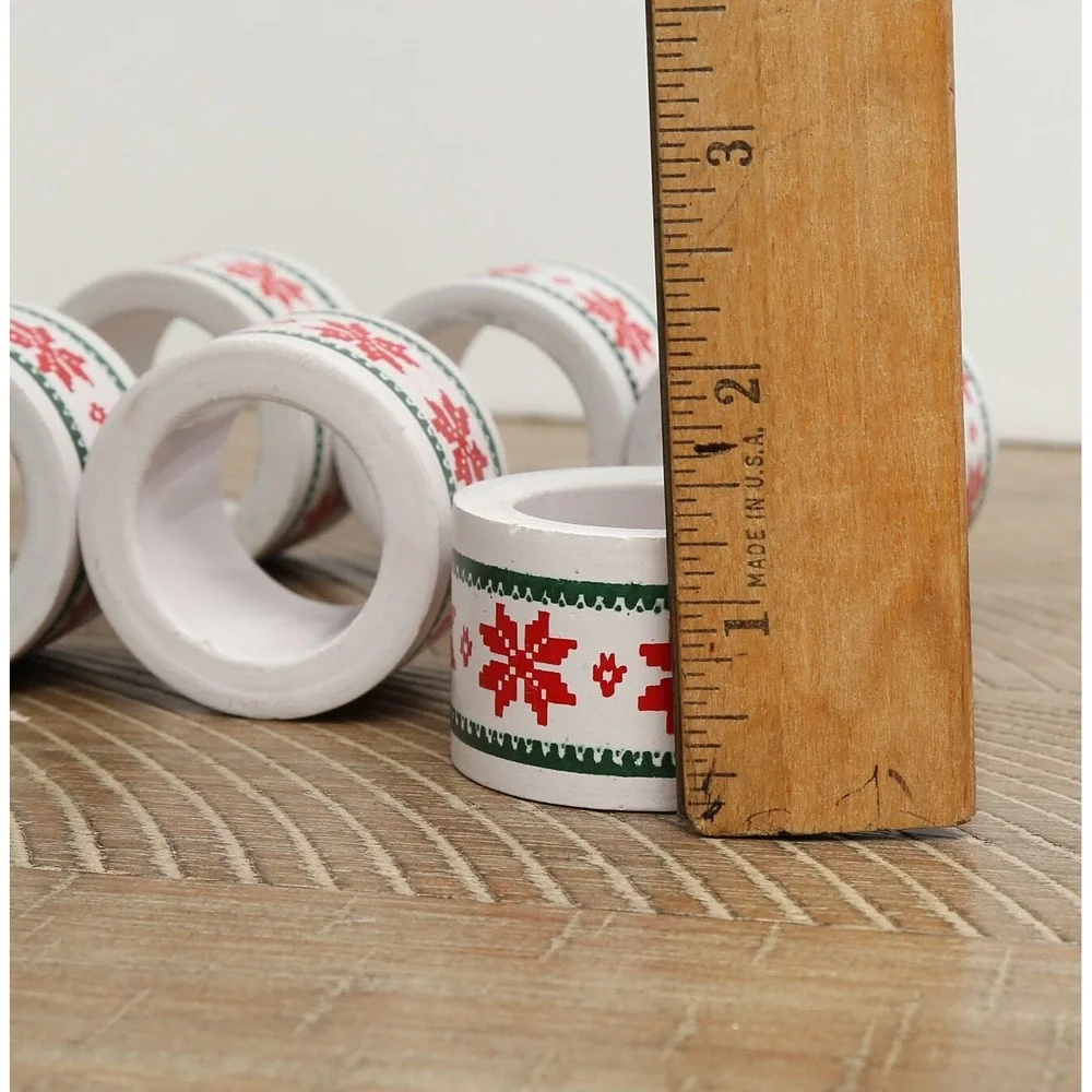 Festive Holiday Napkin Rings in Red and Green, Wooden Christmas Napkin Holders